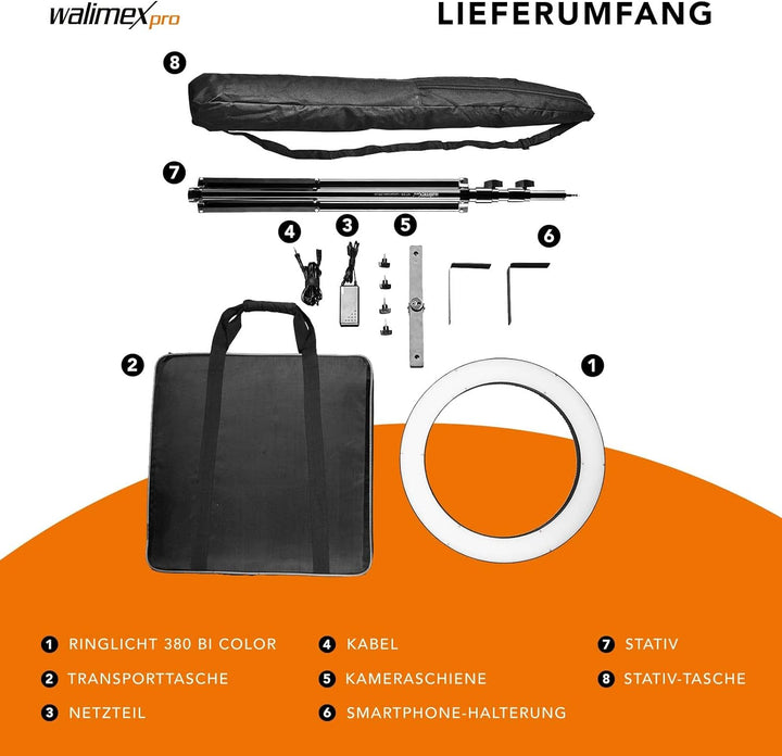 Walimex pro dimmbares LED Ringlicht 32W und Stativ I Ringleuchte mit einzeln schaltbaren Sektoren I