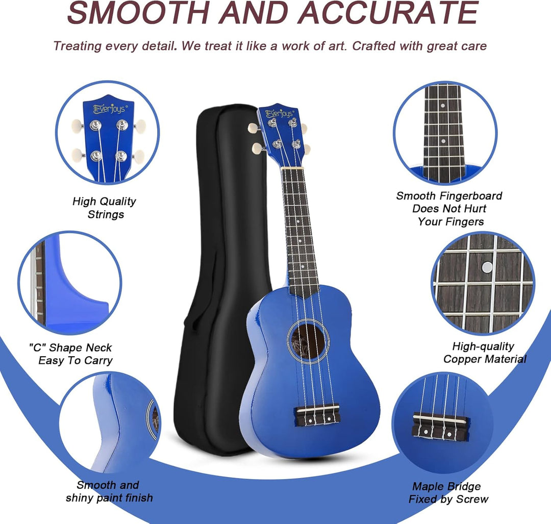 Sopran-Ukulele Anfängerset für Kinder Erwachsene Studenten mit kostenlosem Online-Unterricht 21 Zoll