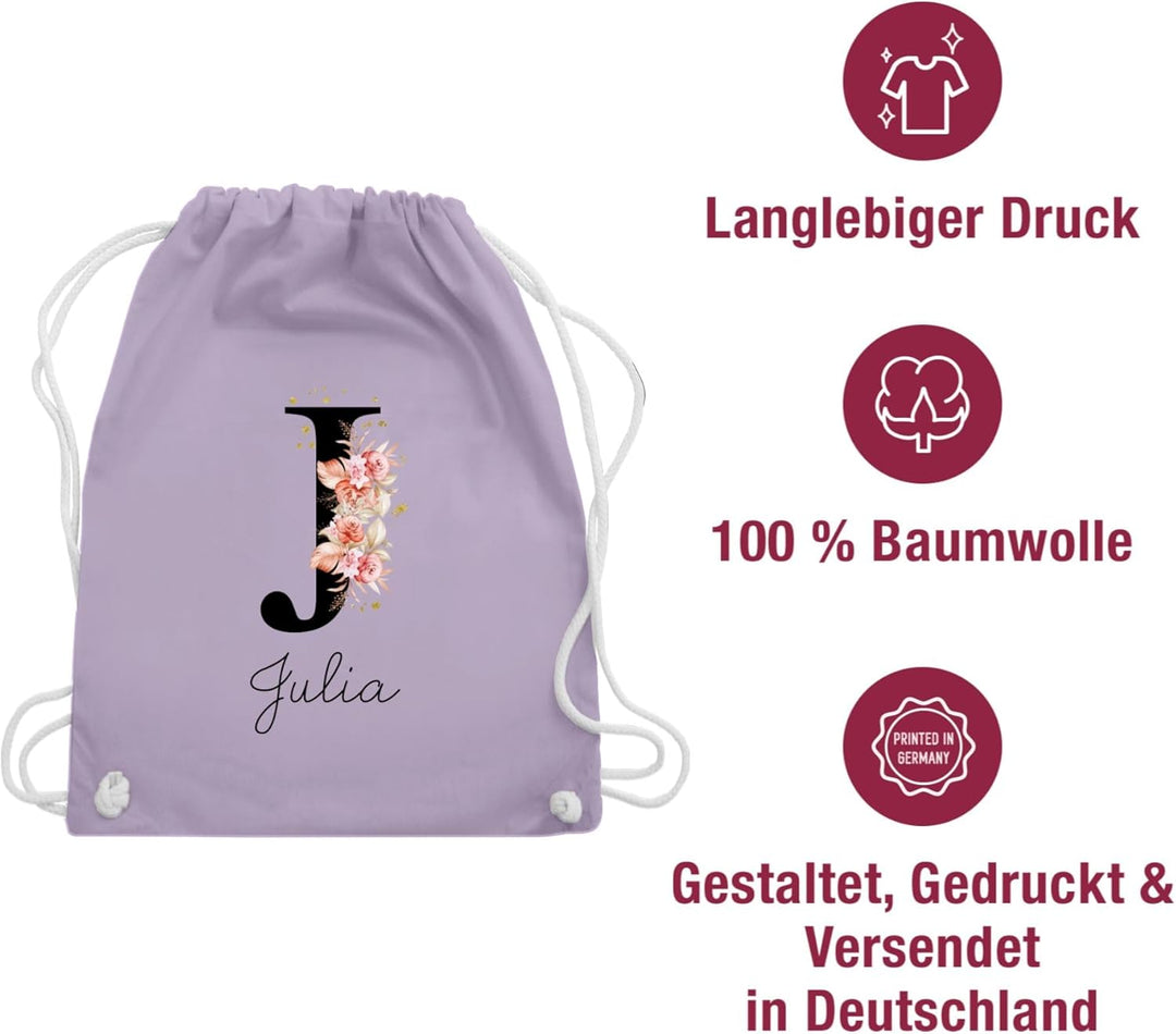 Turnbeutel Rucksack - Initialen - Buchstabe mit Name personalisiert I Anfangsbuchstabe I Initiale -