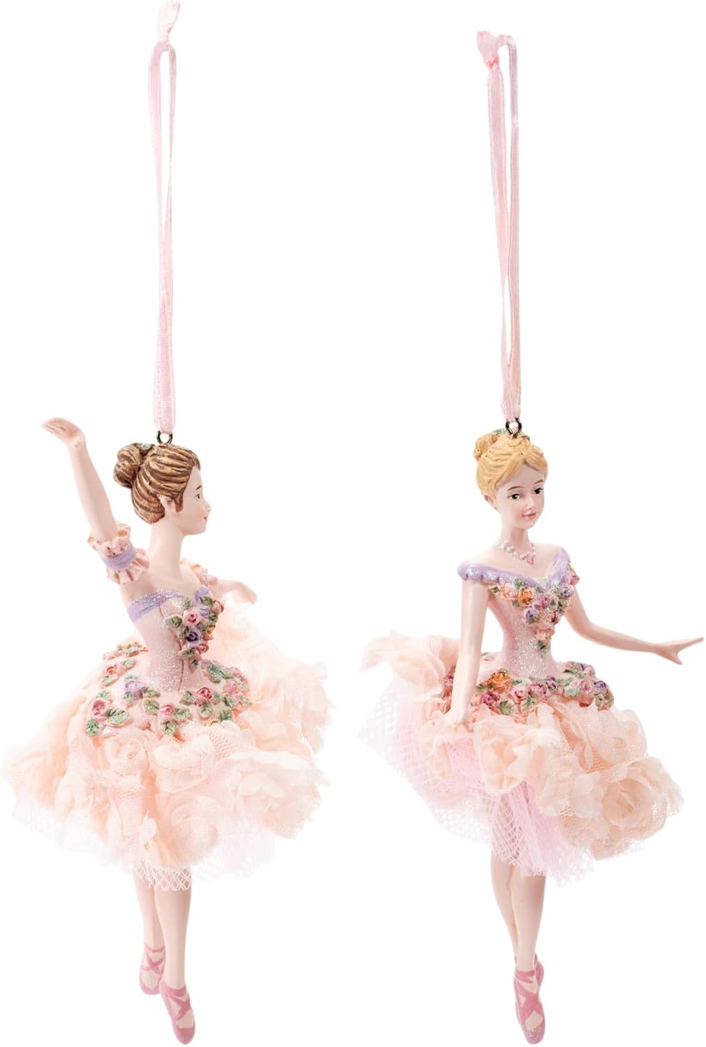 Blush Pink Flower Ballerina Set of 2 Ornaments