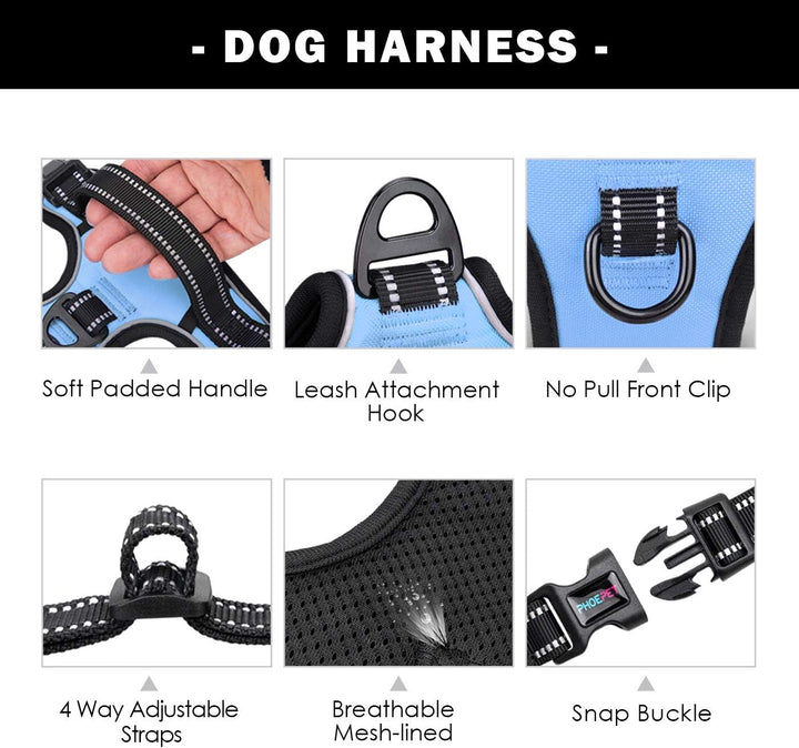 PHOEPET Anti-Zieh-Hundegeschirr, reflektierend, verstellbar, mit Trainingsgriff, Namensausweisfach,
