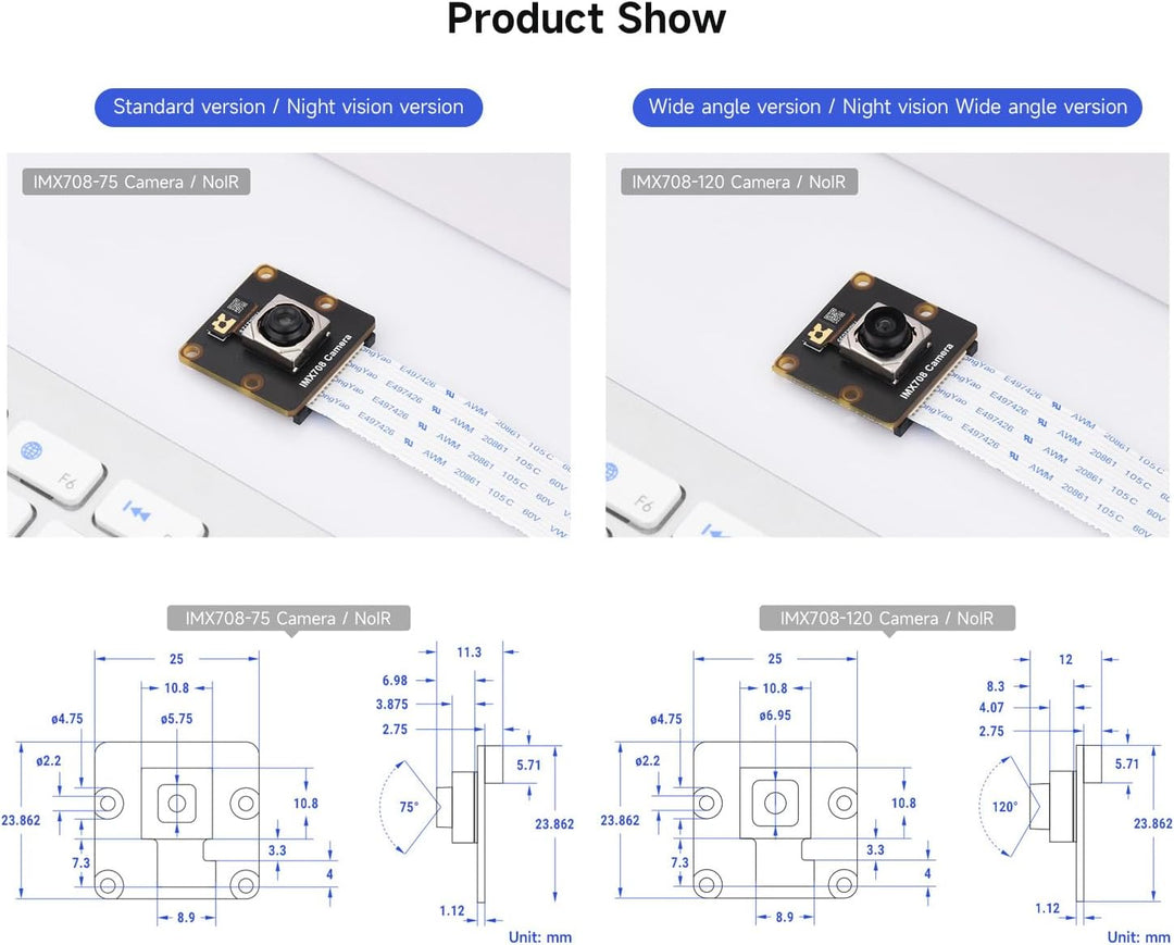 Waveshare IMX708 12MP High Resolution Camera Module, Featuring High Dynamic Range, with Wide Angle V