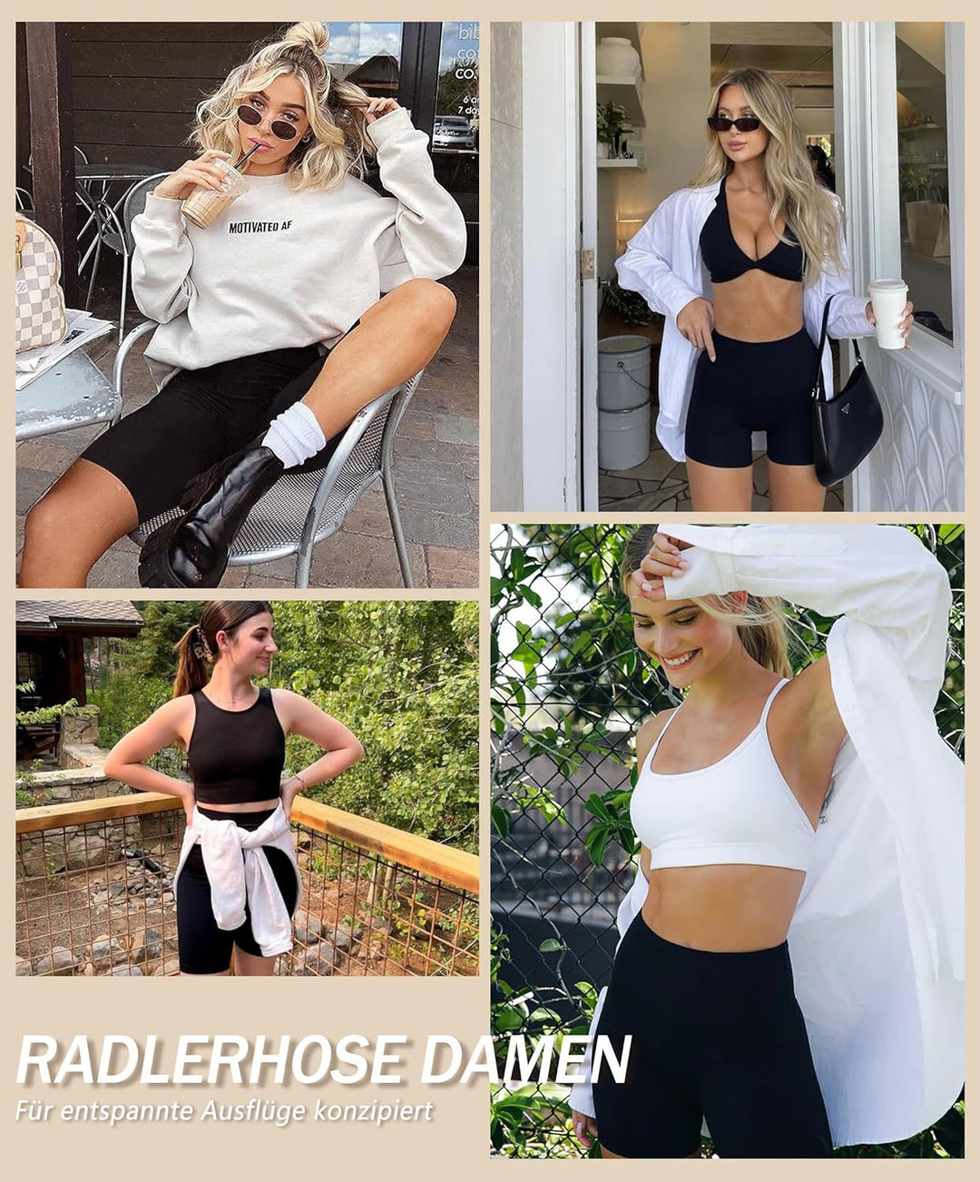 BAYDI Creamlush Radlerhose Damen - 20 cm Bequeme Kurze Sporthose mit Hoher Taille für Yoga Pilates F