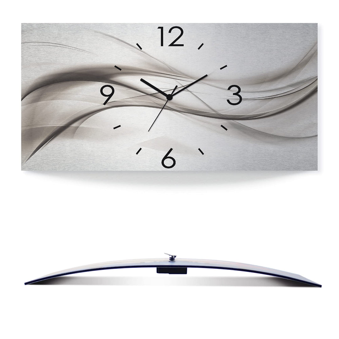 ARTLAND Wanduhr ohne Tickgeräusche Alu Quarzuhr 50x25 cm Eckig Lautlos 3D Design Kunst Welle Abstrak