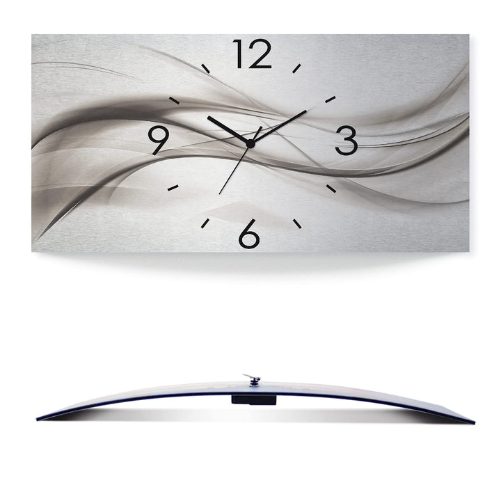 ARTLAND Wanddeko Wanduhr ohne Tickgeräusche Alu Funkuhr 60x30 cm Eckig Lautlos 3D Design Kunst Welle