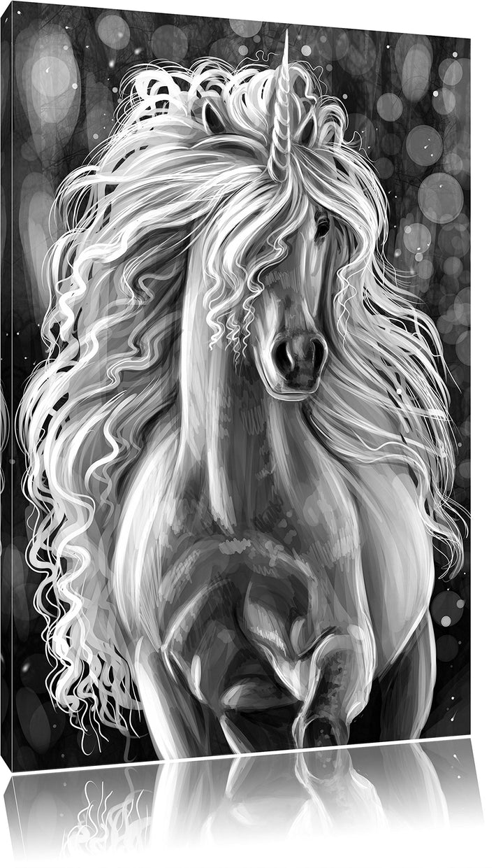 Pixxprint Trabendes Einhorn als Leinwandbild/Grösse: 100x70 / Wandbild/Kunstdruck/fertig bespannt, 1