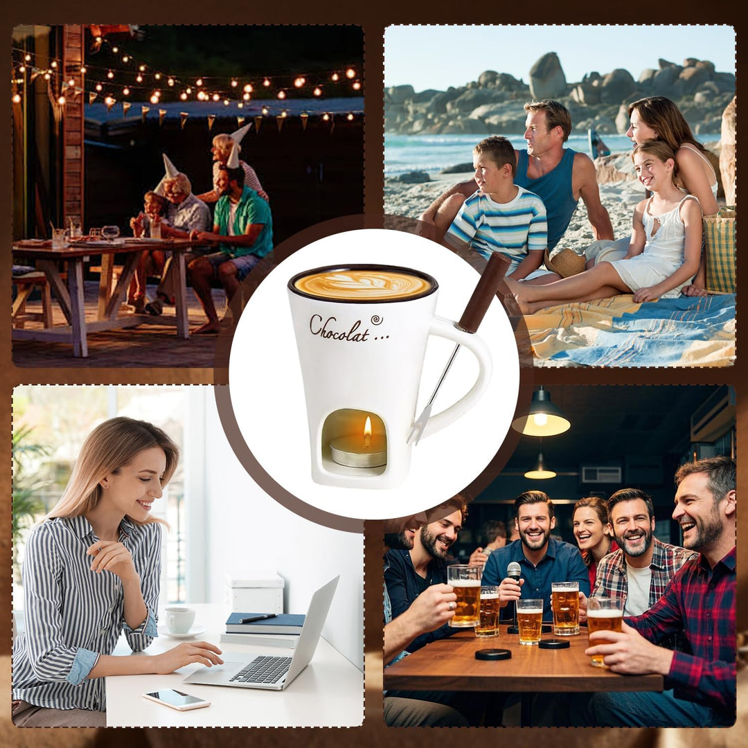 Schokoladen Fondue Becher Set, 130ml Keramik Schokoladenfondue Tasse, Schokoladen-Hot-Pot-Schmelzbec