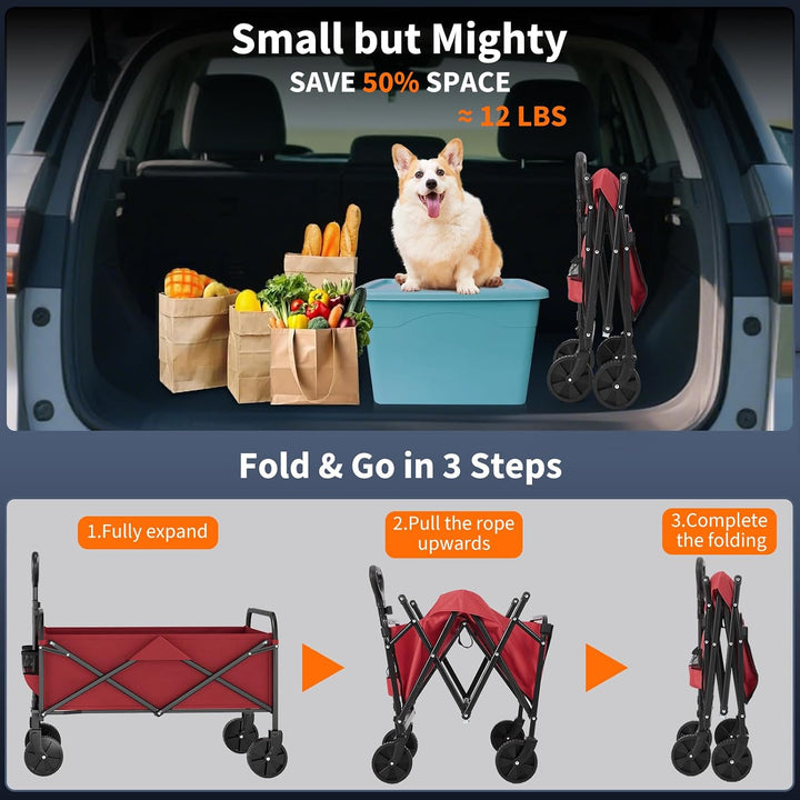 Robuster Faltwagen 220 l Tragkraft 172 kg Rot | Allzweckwagen Tragkraft, zusammenklappbar, tragbar f