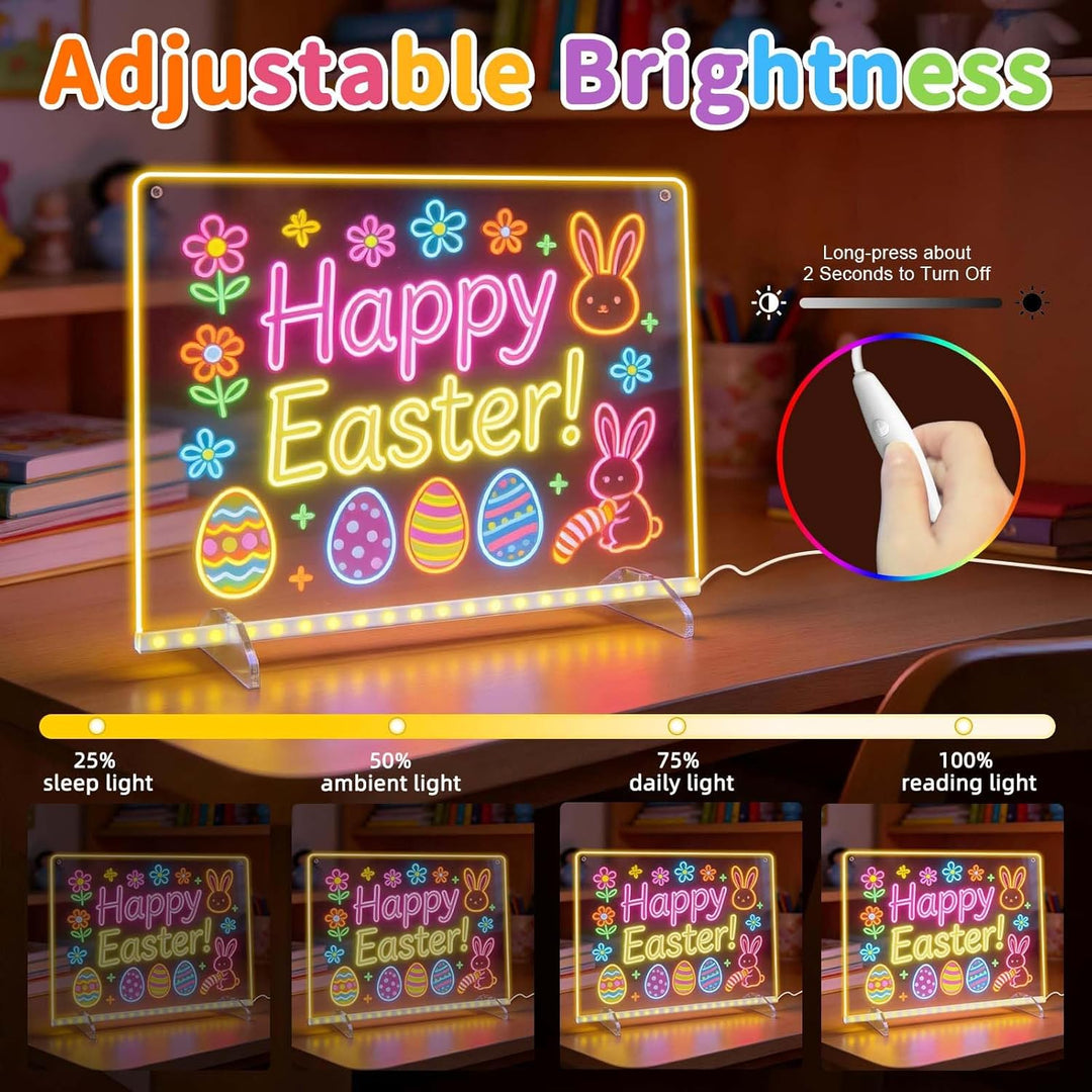 Leuchtendes LED Zeichenbrett für Kinder, Led Zeichentafel mit 13 Farben & 6 Modi mit Schalter 35x25