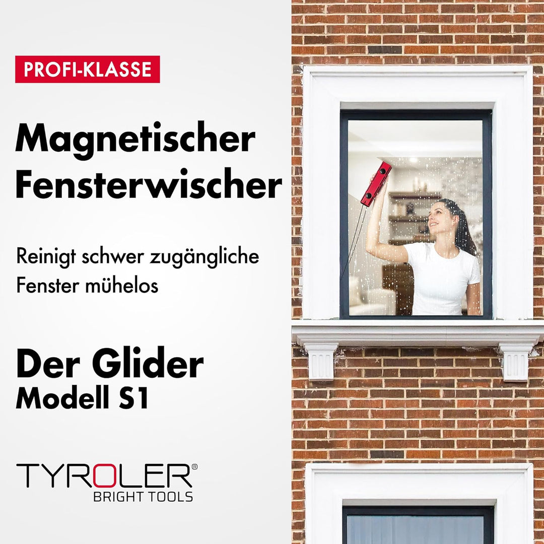 Tyroler Bright Tools Fensterreiniger Glider S-1 Magnetischer Fensterreiniger für einfach verglaste F