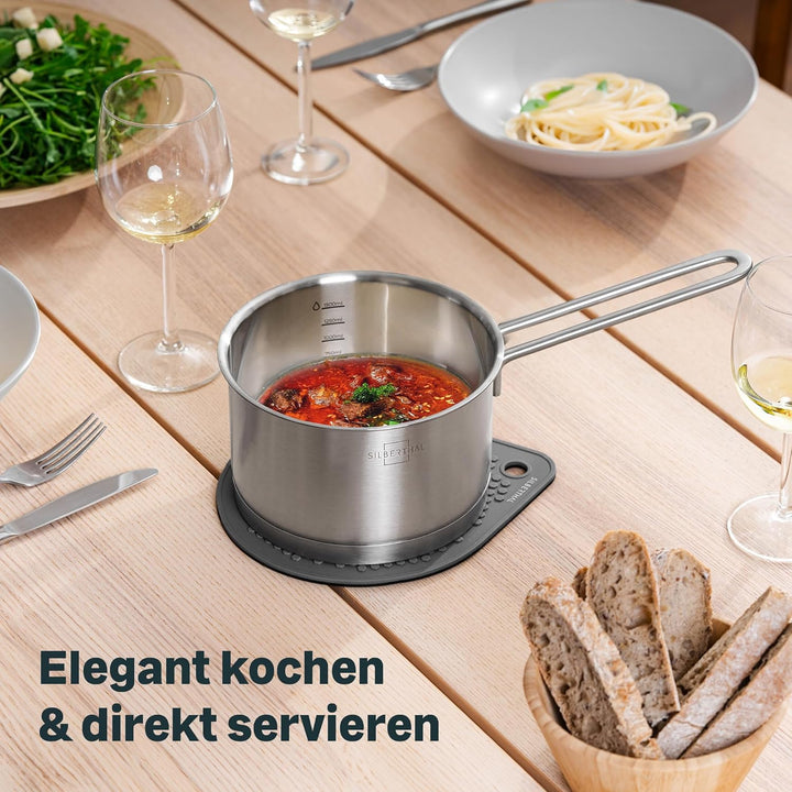 SILBERTHAL Stielkasserolle Induktion 16 cm - Edelstahl Kochtopf mit Stiel klein - 2l - Milchtopf - F