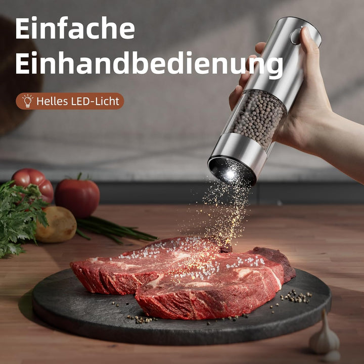 WONMAKE Salz und Pfeffermühle elektrisch Set mit verstellbarem Keramikmahlwerk,USB Wiederaufladbar S