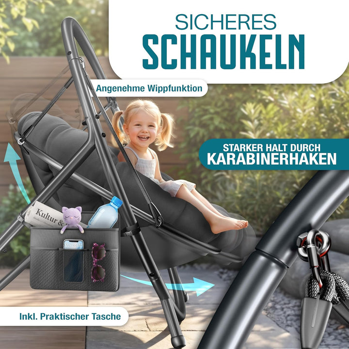 KESSER® Hängesessel mit Gestell Bali Hängeschaukel Hängestuhl bis 150kg für Indoor und Outdoor + Kis