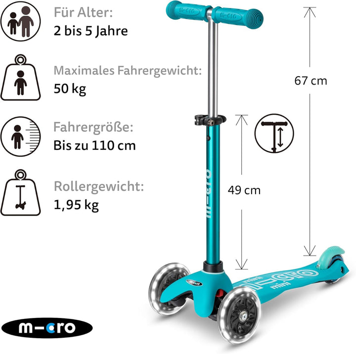 Micro™ Mini Deluxe LED | Kickboard mit LED-Vorderrollen | Lenken durch Gewichtsverlagerung| mitwachs