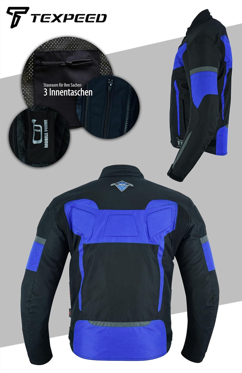 TEXPEED Motorradjacke herren mit protektoren - Motorrad Biker Wasserdicht Jacke Mit Rüstung (EN 1621