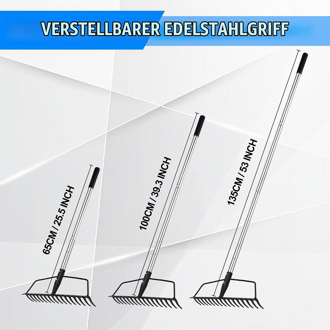 BARAYSTUS Garten Rechen ,Metall Rechen für Rasenflächen Schwerlast aus Edelstahl Verstellbarer Garte