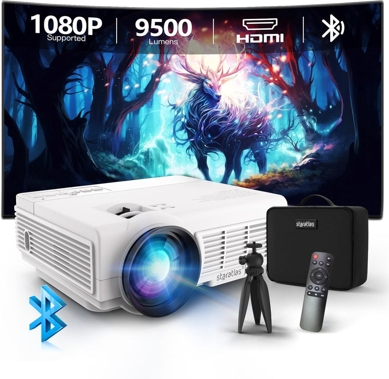 Staratlas Beamer,Full HD 1080P Beamer,Bluetooth Beamer 4K Unterstützt,Tragbare Mini Beamer Heimkino,