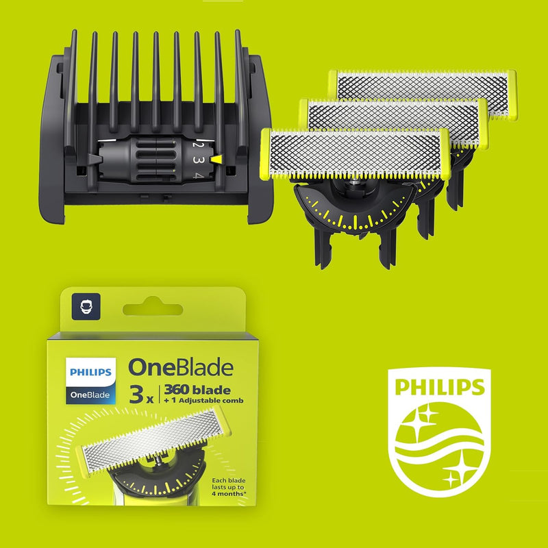 Philips OneBlade 360 Ersatzklinge für OneBlade Elektrorasierer und Langhaarschneider, mit einstellba