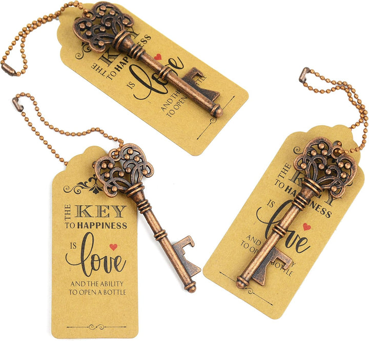 Aokbean 52pcs Vintage Skelett Schlüssel Flaschenöffner Hochzeits Geschenk Set mit Danke Tag und Schl