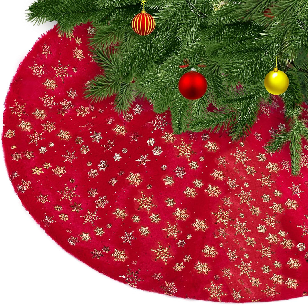 Weihnachtsbaum Rock Rot Weihnachtsbaumdecke Round Plüsch Christmasbaumdecke Glitzer Schneeflocke Fel