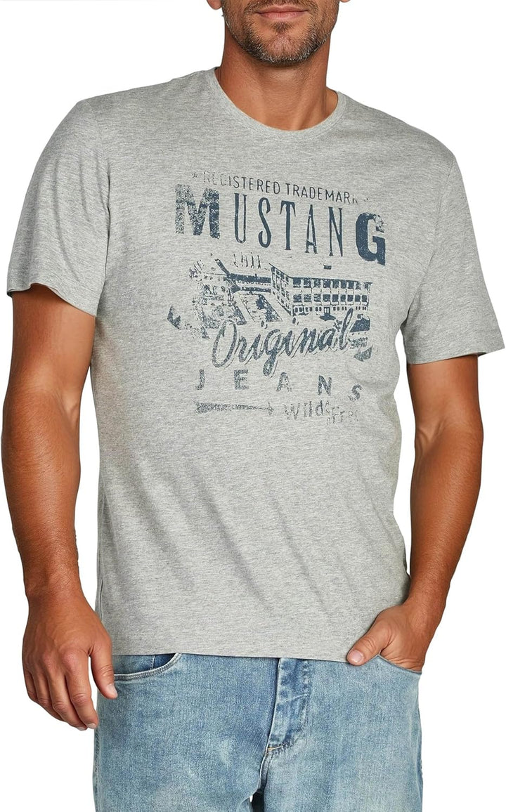 MUSTANG Tshirt Herren Baumwolle Regular Fit 4er Pack Set Rundhals Kurzarm Sommer Tee Shirt Logoprint