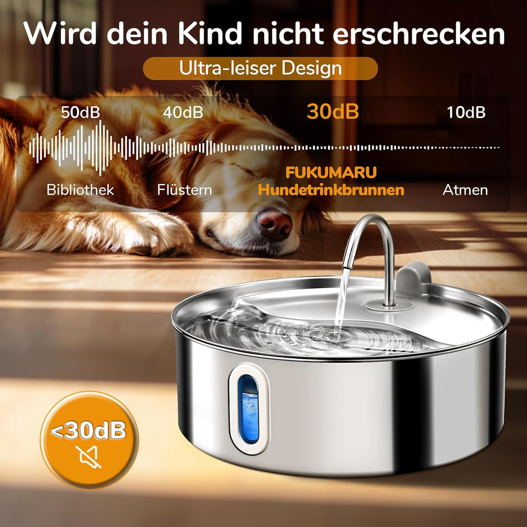 FUKUMARU 7L Trinkbrunnen für Hunde, Katzenbrunnen mit 5-Schicht Filtration und LED -Licht，Edelstahl