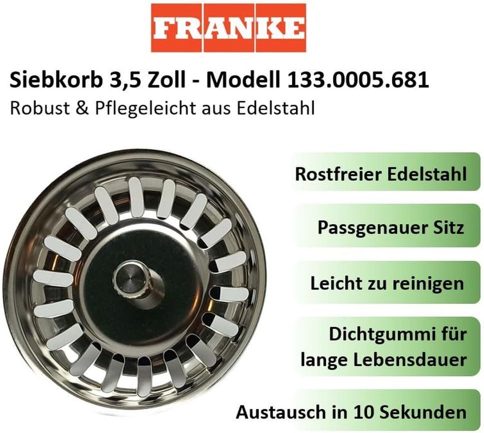 FRANKE Siebkörbchen Handbetätigung/Restebecken / 3 1/2 Zoll Siebkorb/ab Baujahr 99 / Ersatzteil Sieb