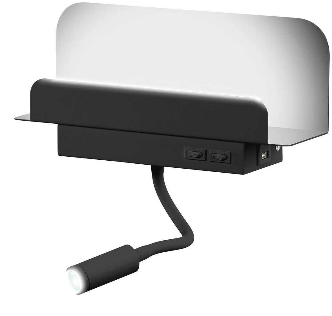 Carlo Milano Leselampe Bett: Wandregal mit Leselicht, Nachtlicht & USB-Ladeport, 445 Lumen, schwarz