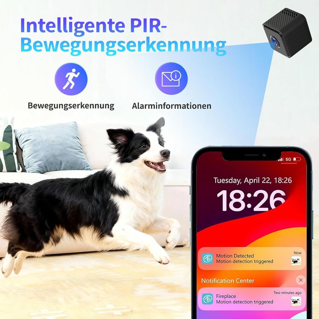 Mini Kamera Überwachung Innen, Überwachungskamera Langer Akkulaufzeit, Kostenloser Cloud-Speicher, H