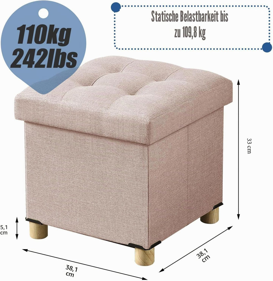 BRIAN & DANY Sitztruhe Sitzhocker Fusshocker mit Stauraum und Deckel mit Holzfüssen, 38 x 38 x 38 cm