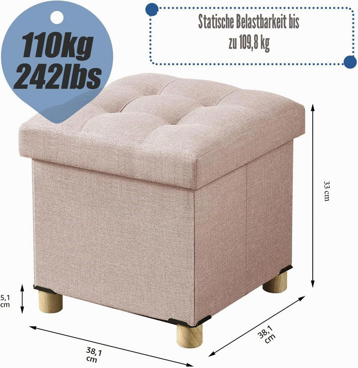 BRIAN & DANY Sitztruhe Sitzhocker Fusshocker mit Stauraum und Deckel mit Holzfüssen, 38 x 38 x 38 cm