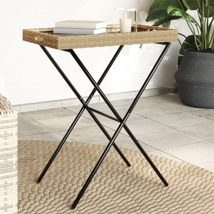 vidaXL Tabletttisch Klappbar Beige 65x40x75 cm Poly Rattan, Beige