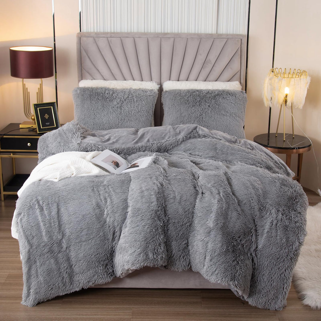 EMME Plüsch Bettwäsche Set 135x200cm Biber Flauschige Bettdecke Set für Bett Shaggy und Plüsch weich