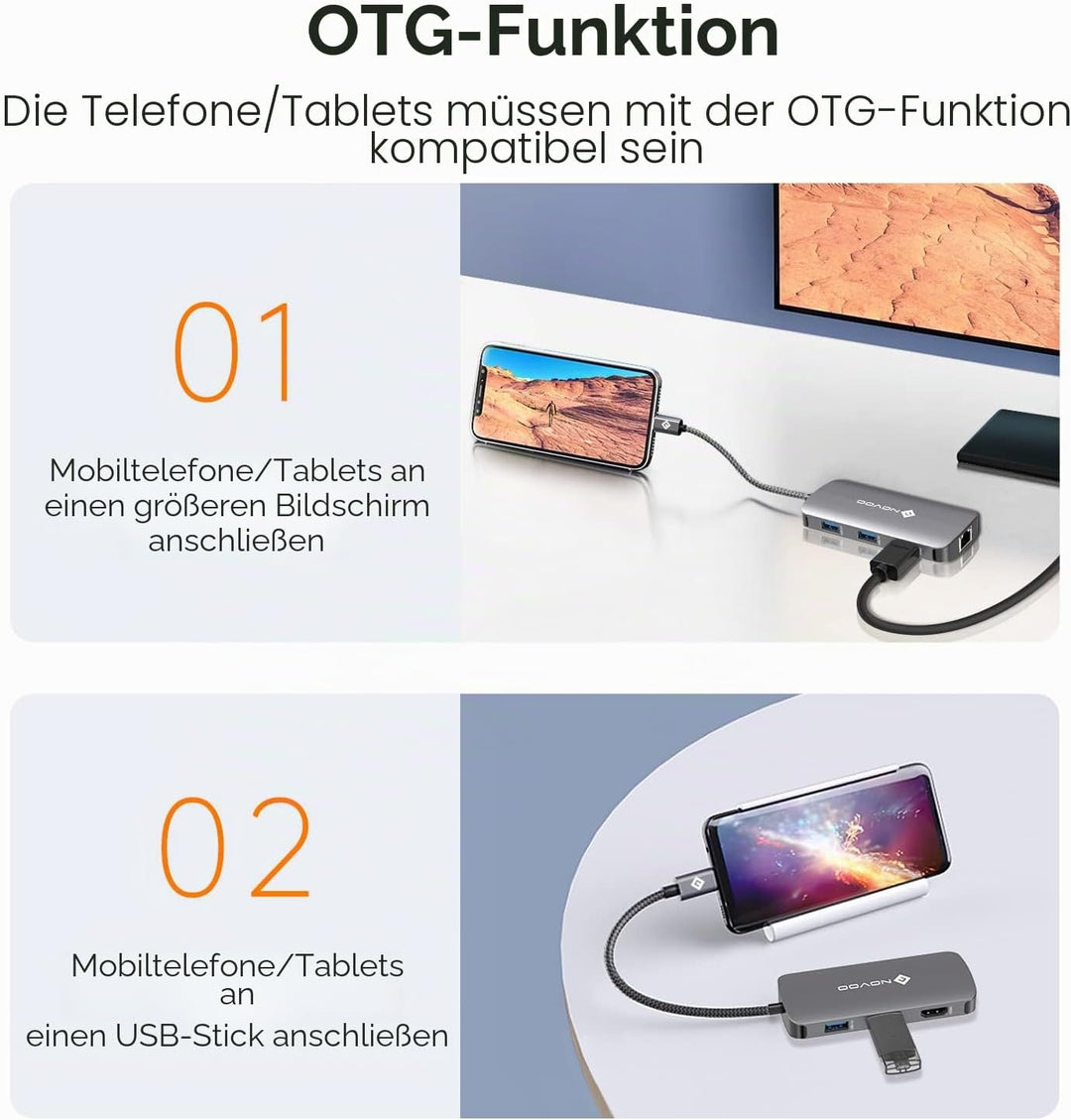 NOVOO USB C Hub 4K@60Hz USB C Docking Station HDMI 8-in-1 USB C Adapter Gigabit Ethernet mit 100W PD