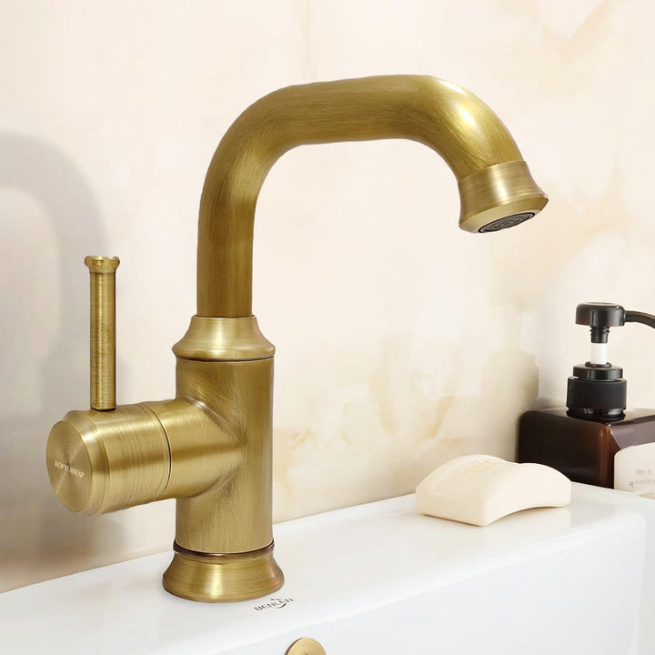 Wasserhahn Bad Antik Messing, Retro 360° Schwenkbar Waschtischarmatur,Einhebel Mischbatterie Waschbe