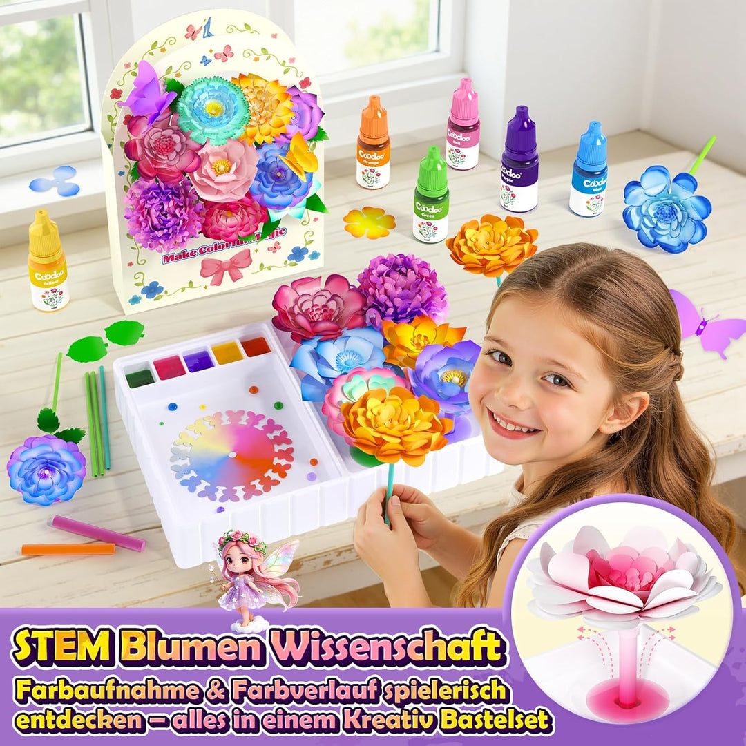 DIY Blumen Bastelset Kinder – Magisches Färben Floristik Set Basteln Mädchen Jungen Montessori Spiel