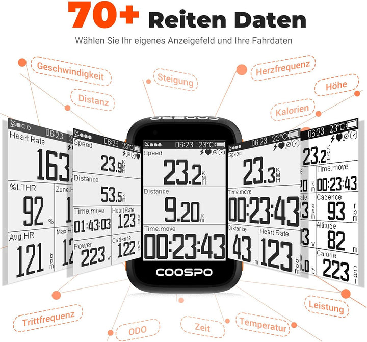 COOSPO BC200 Ciclocomputer GPS Bluetooth 5.0 ANT+, Computer Bicicletta Senza Fili Wireless Con LCD s