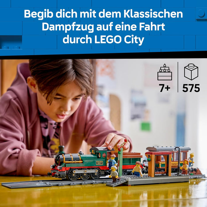 LEGO City Klassischer Dampfzug Spielzeug - STEM Modellbausatz - Set mit Bahnhof, Schienen, Führersta