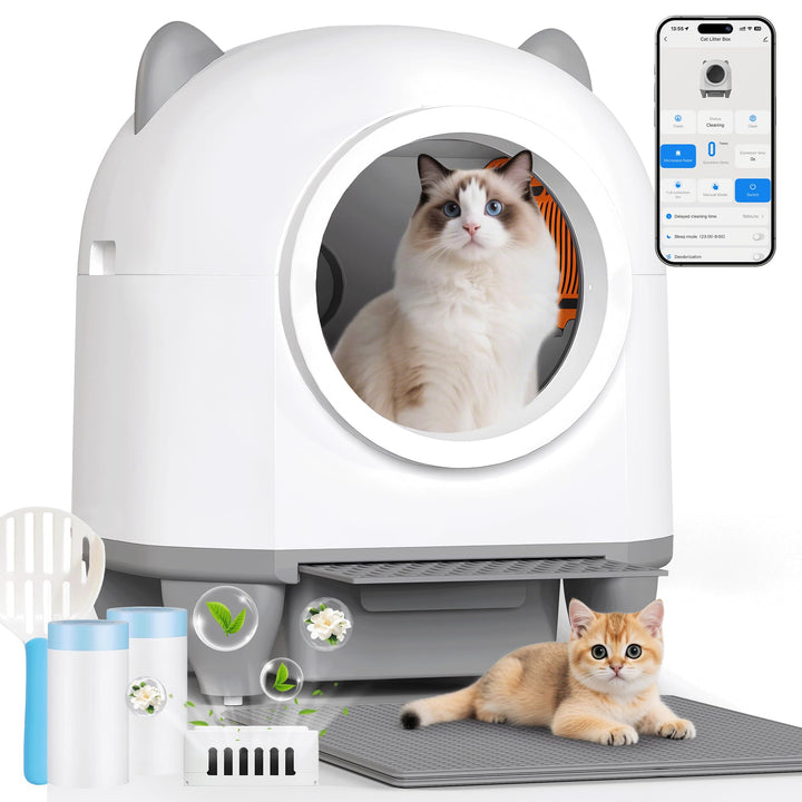 JUMMICO 90L XXL Selbstreinigende Katzentoilette, Smart Katzentoilette mit App-Steuerung, Einklemmsch