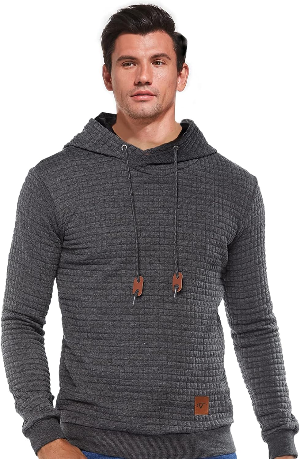 Tansozer Herren Hoodie Basic Sweatshirt Casual Long Sleeve Checked Kapuzenpullover S Dunkelgrau, S D