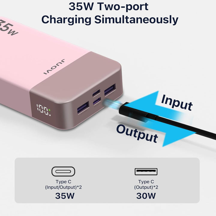 JUOVI J2651 Power Bank, 35W 20000mAh USB C In &amp; Out Power Bank, Akku-Pack mit QC3.0+PD3.0 35W High-S