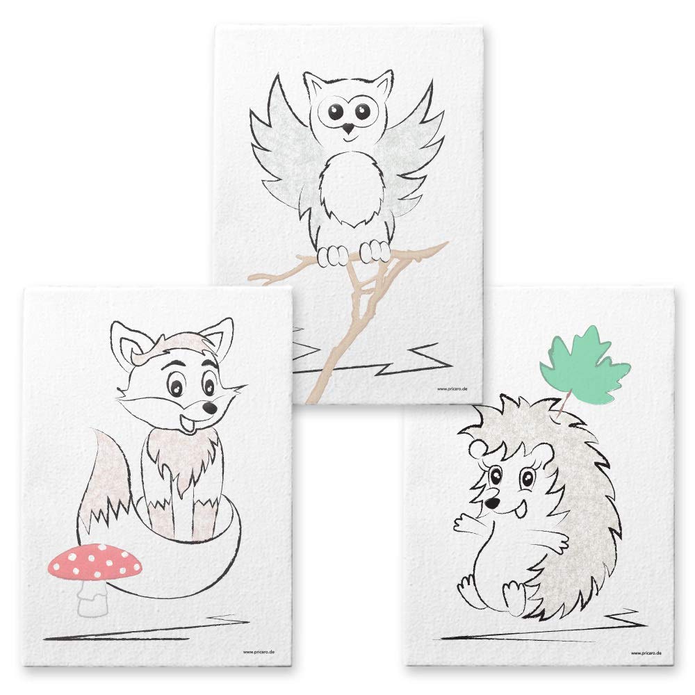 PRICARO Leinwand Waldtiere, 20 x 30 cm, 3er Set