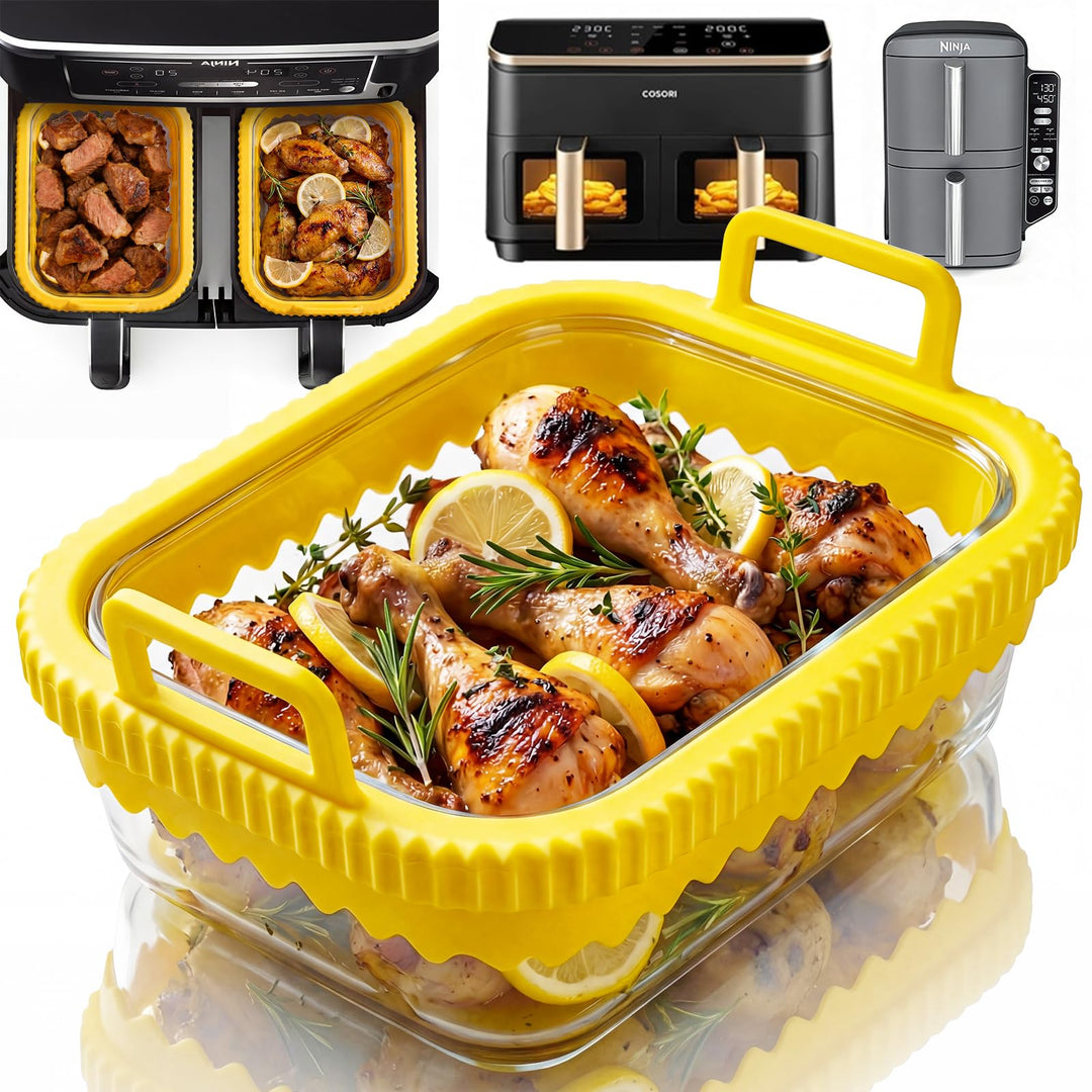Glas Auflaufform Airfryer mit Silikongriffen für Ninja Heissluftfritteuse Zubehör AF400EU/DZ400EU/AF
