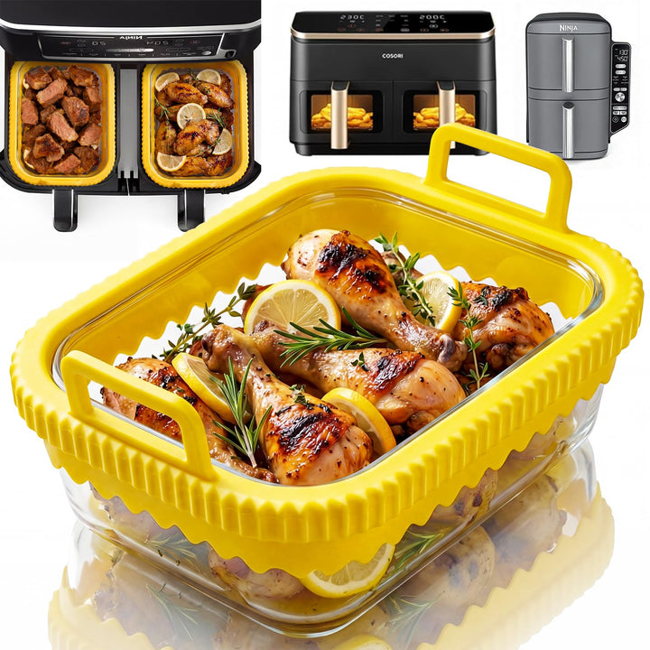 Glas Auflaufform Airfryer mit Silikongriffen für Ninja Heissluftfritteuse Zubehör AF400EU/DZ400EU/AF