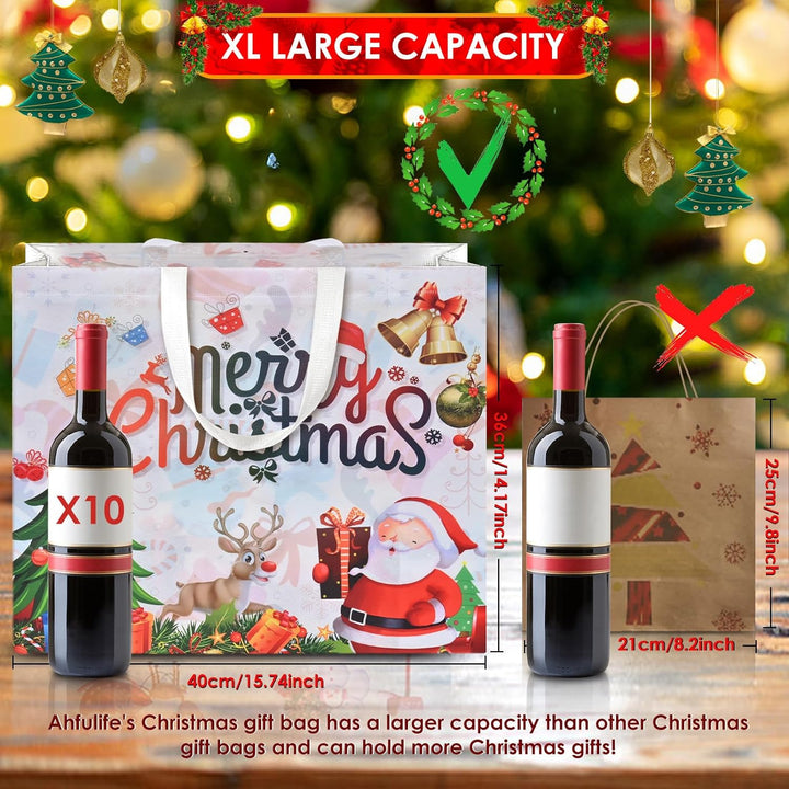 AhfuLife 18 Stück Geschenktüten Weihnachten Gross, Non Woven Weihnachtstaschen Weihnachtstüten Gesch