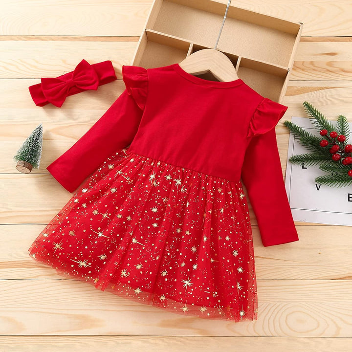 Geagodelia Baby Mädchen Weihnachten Kleid Outfit Prinzessin Weihnachtskleid Weihnachtsoutfit Langarm