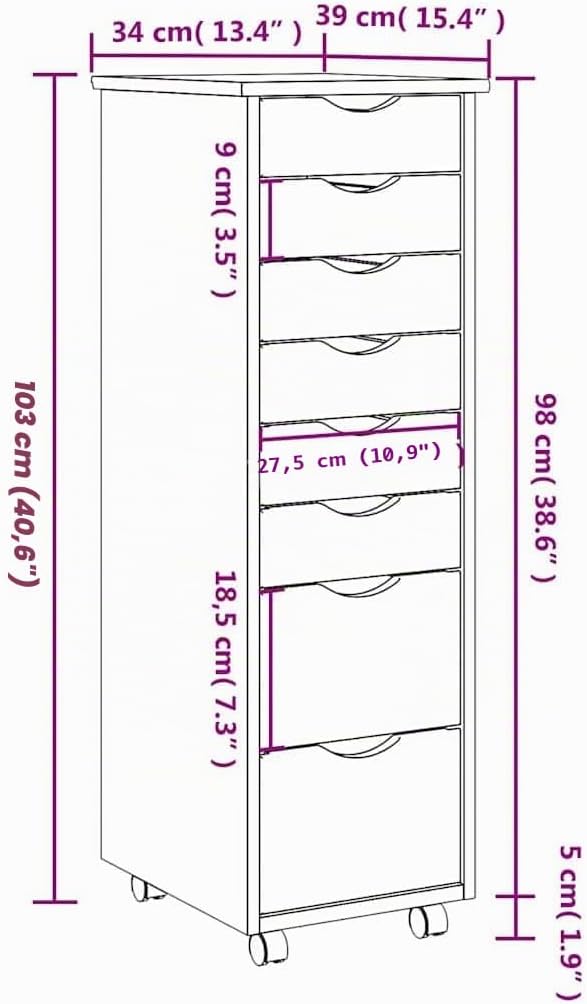 vidaXL Rollschrank, Rollcontainer mit 8 Schubladen, Kommode Schubladenschrank mit Rollen, Büroschran