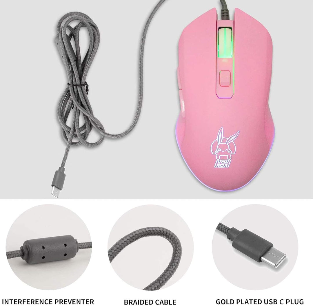 IULONEE Kabelgebundene Gaming-Maus USB C geräuscharmes Klicken 7 Farben Hintergrundbeleuchtung optis
