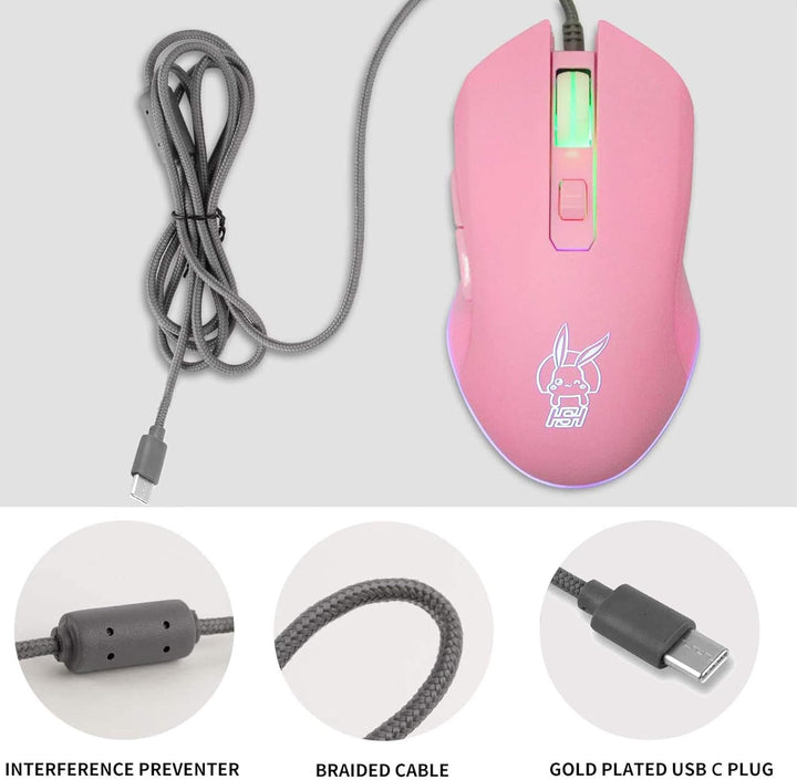 IULONEE Kabelgebundene Gaming-Maus USB C geräuscharmes Klicken 7 Farben Hintergrundbeleuchtung optis