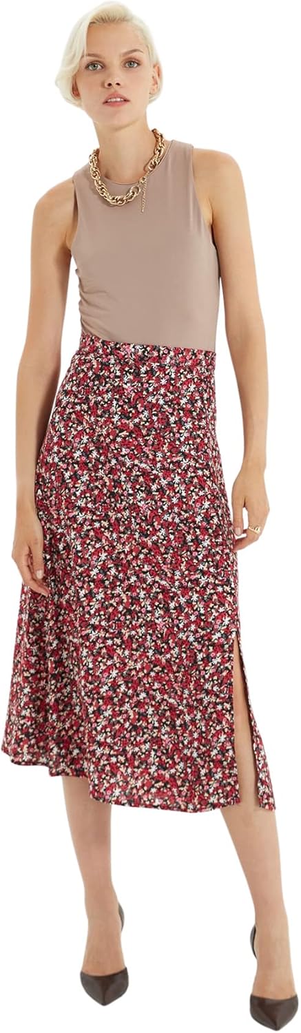 TRENDYOL Damen Trendyol Fliesenblumenmuster TIPP Detaillierter Rock Skirt (1er Pack) 34 Mehrfarbig,
